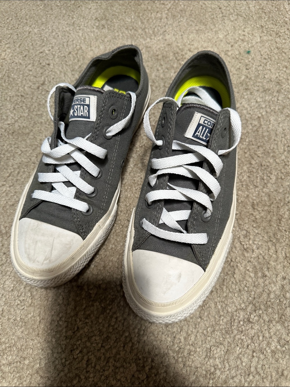 Converse Kids Charcoal Gray Low-Top Sneakers with White Accents worn twice